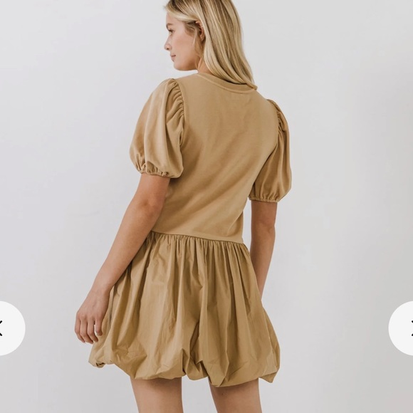 NWT English Factory Mix Media Balloon Mini Dress Tan XS - Picture 5 of 5